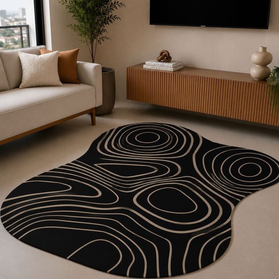Tapete Orgânico Decorativo 117x67cm Antiderrapante para Sala e Quarto 011