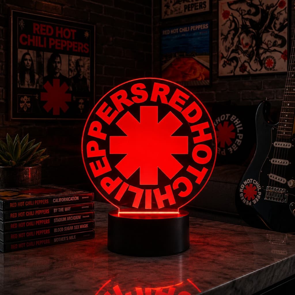 Luminária Led 3d | Red Hot Chili Peppers RHCP Rock | Abajur Presente Criativo Decoração Multicores