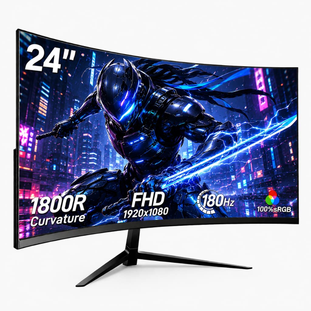Monitor Gamer Curvo 24" IPS Full HD 180Hz 1ms Adaptive Sync Alto-Falante Integrado, HDMI/DP, VESA Tela Ultrafina