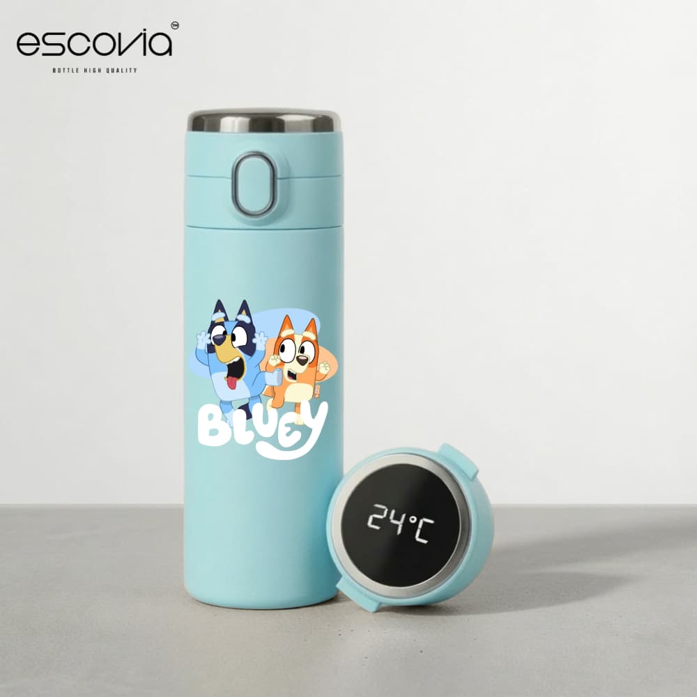 Garrafa Térmica Bluey Bandit e Chilli L2 Aço Inoxidavel  Parede Dupla 420ml com Termômetro Digital