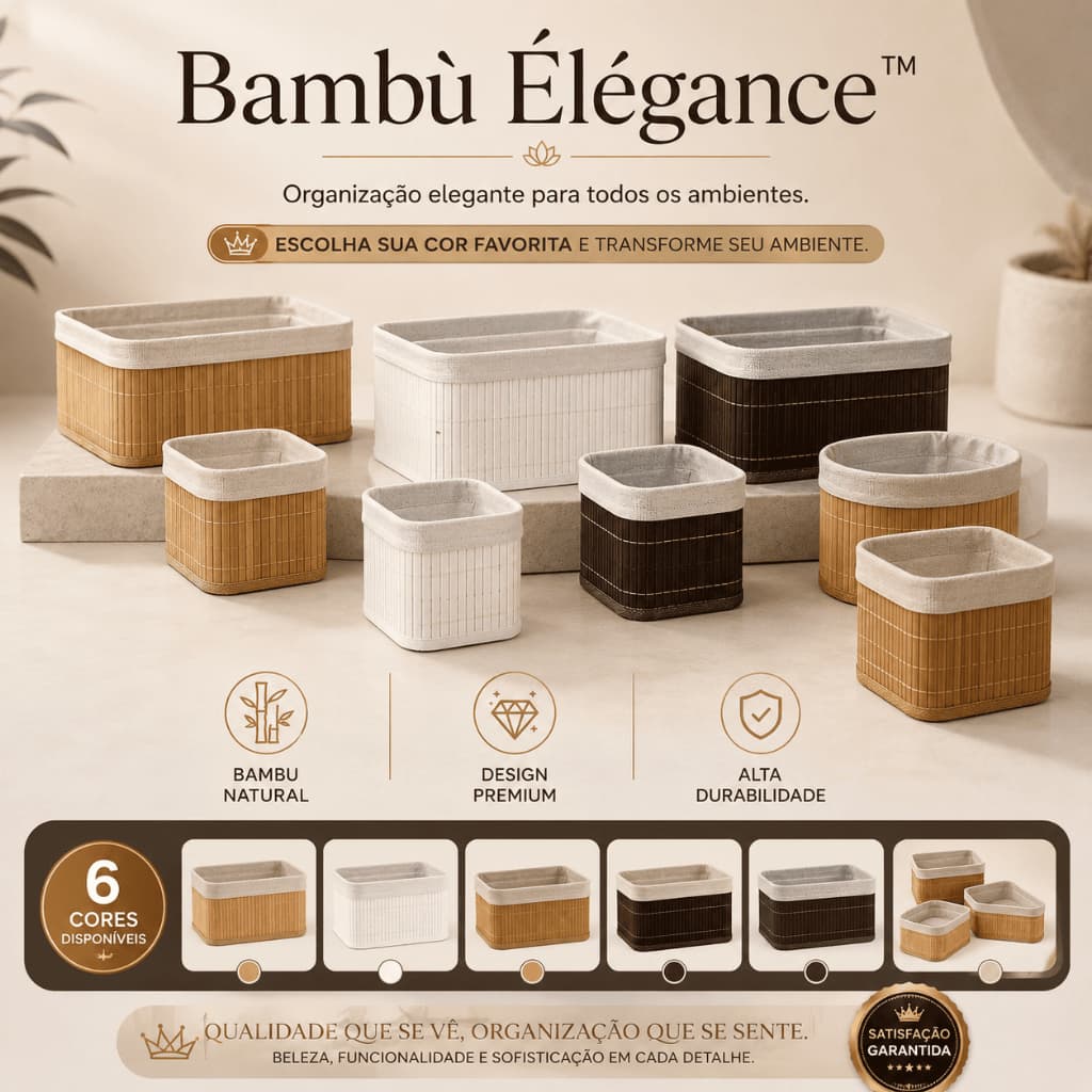 Jogo 3 Cestos Organizadores de Bambu Multiuso Organizador para Cozinha Banheiro Quarto | Bambù Élégance™