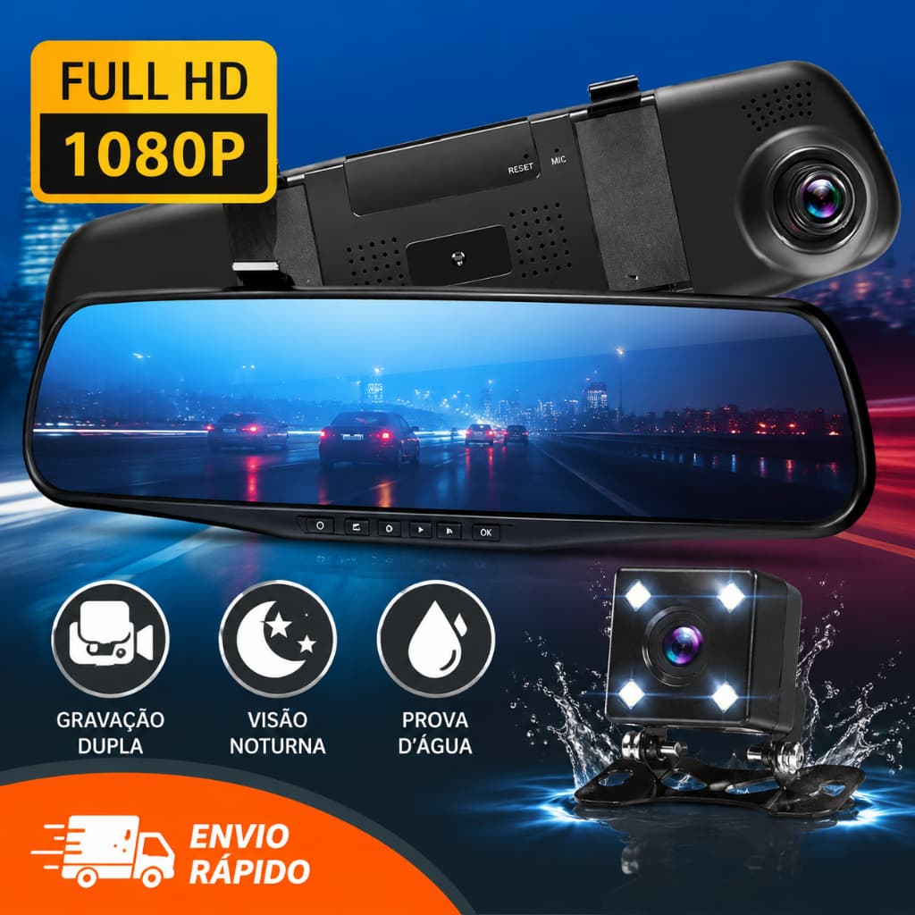 Câmera Carro Espelho Retrovisor 4.5 Polegadas HD 1080P Lente Dupla Gravação Dianteira/Traseira
