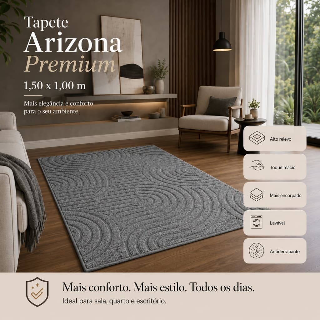 Tapete Premium 1,00x1,50 Sala Quarto Escritório Alto Relevo Macio Antiderrapante