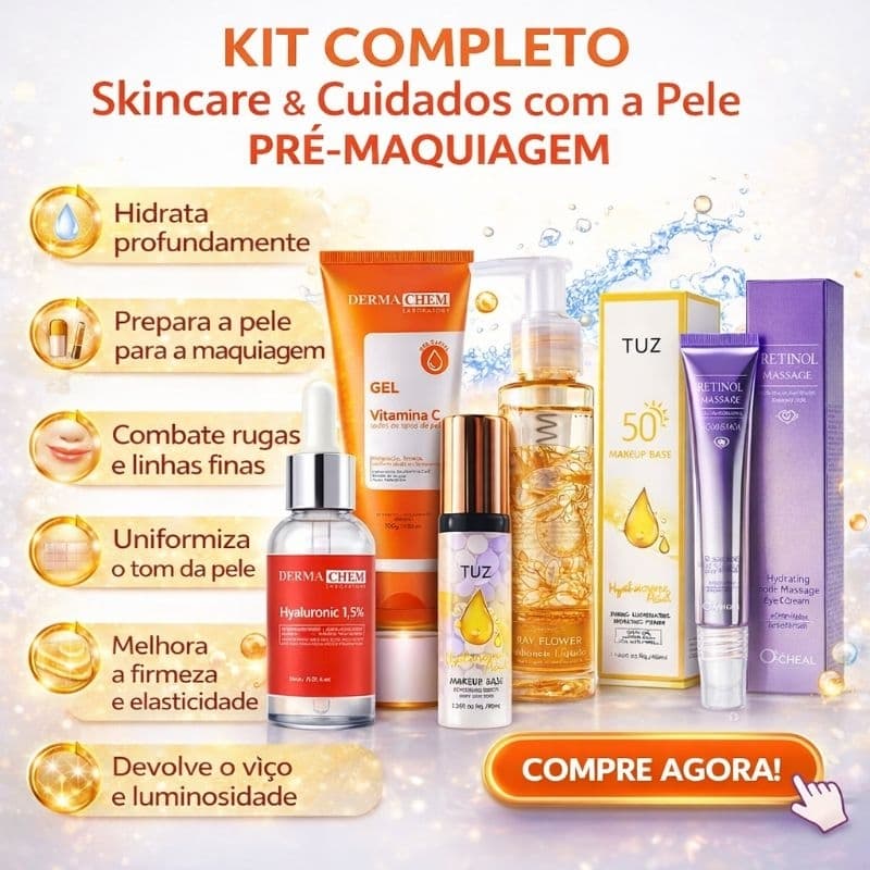 Anti-Idade + Hidratação + Primer Natural. Skincare Perfeita. kit com Vitaminas e Firmeza da Pele. Brilho e Suavização.