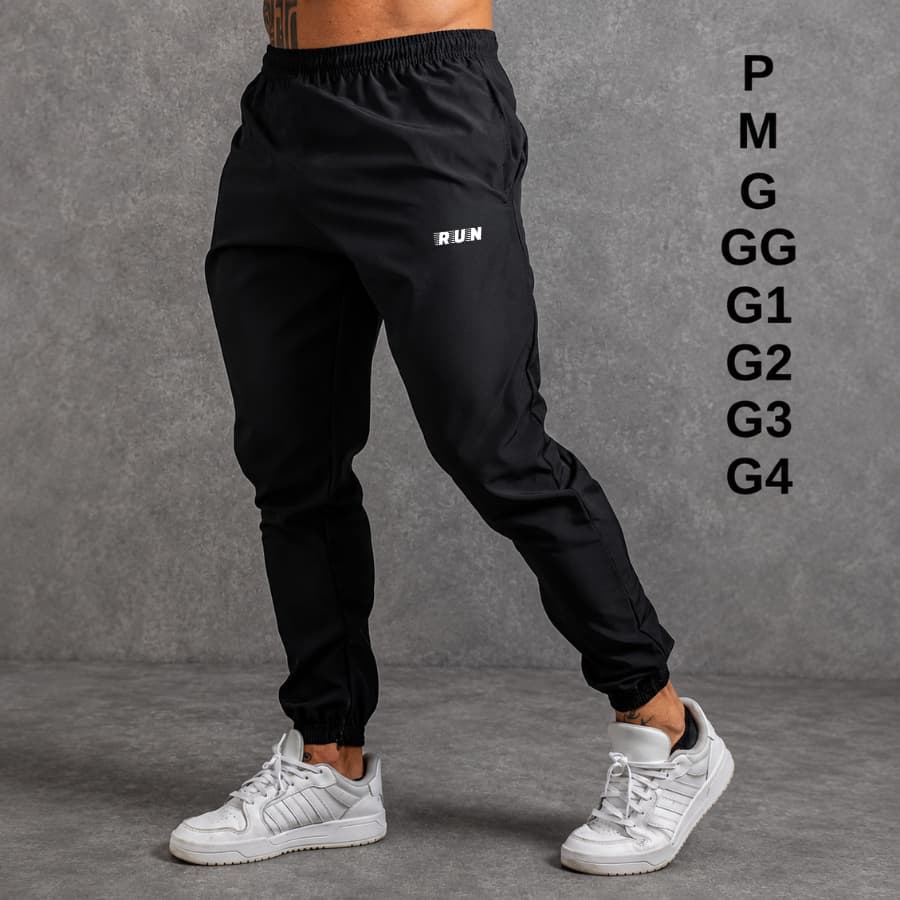 Calça Jogger Run P ao G4 Tactel com Elastano para Treino Esportiva Masculina Original com Punho