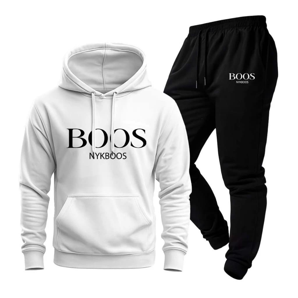 Conjunto Moletom Bo..os Calça E Blusa de Frio Capuz Bolso Canguru Unissex Feminino Masculino 100% Algodão