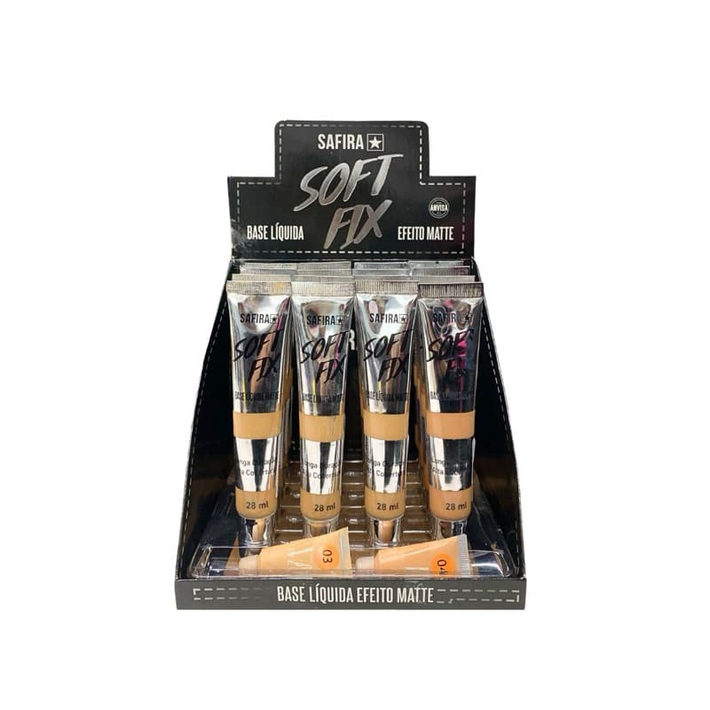 Base Líquida Matte Safira Soft Fix 28ml Alta Cobertura Longa Duração