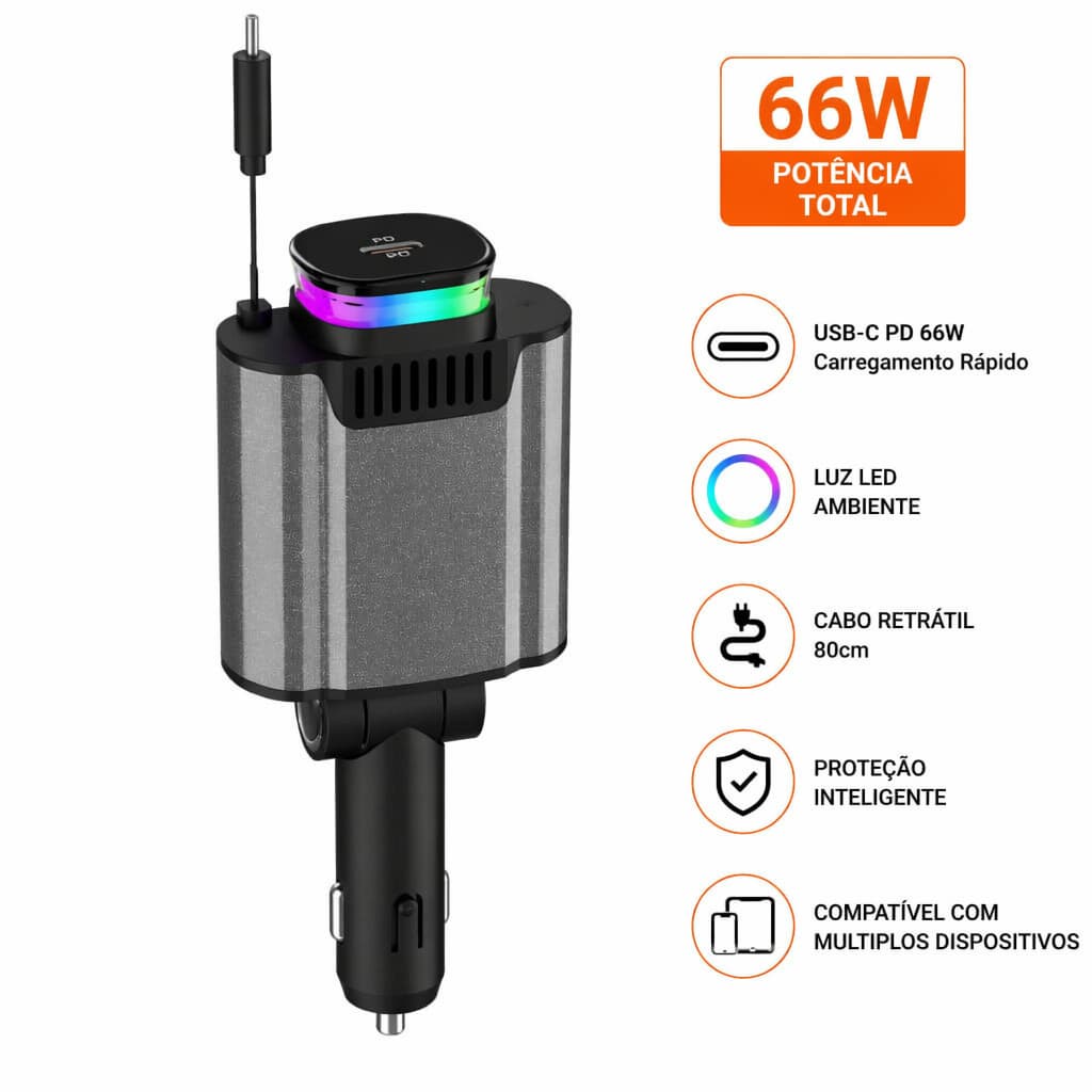 Carregador Veicular Multifuncional Novo Modelo 3 Portas USB Carga Rápida Para Celular Tablet