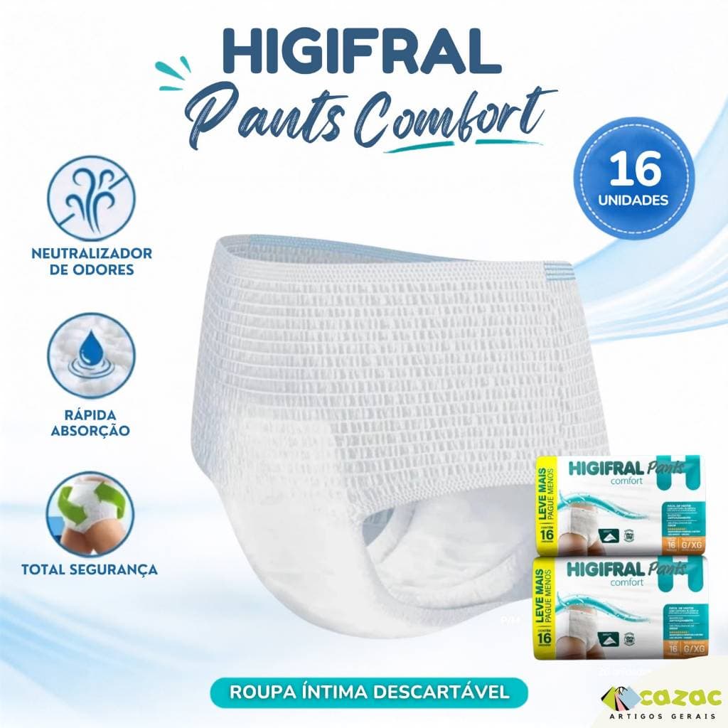 Fralda Geriátrica Descartável Unissex Calcinha/Cueca Higifral Pants Comfort Full Care 16 ou 14 Un P/M/G/EG/XXG