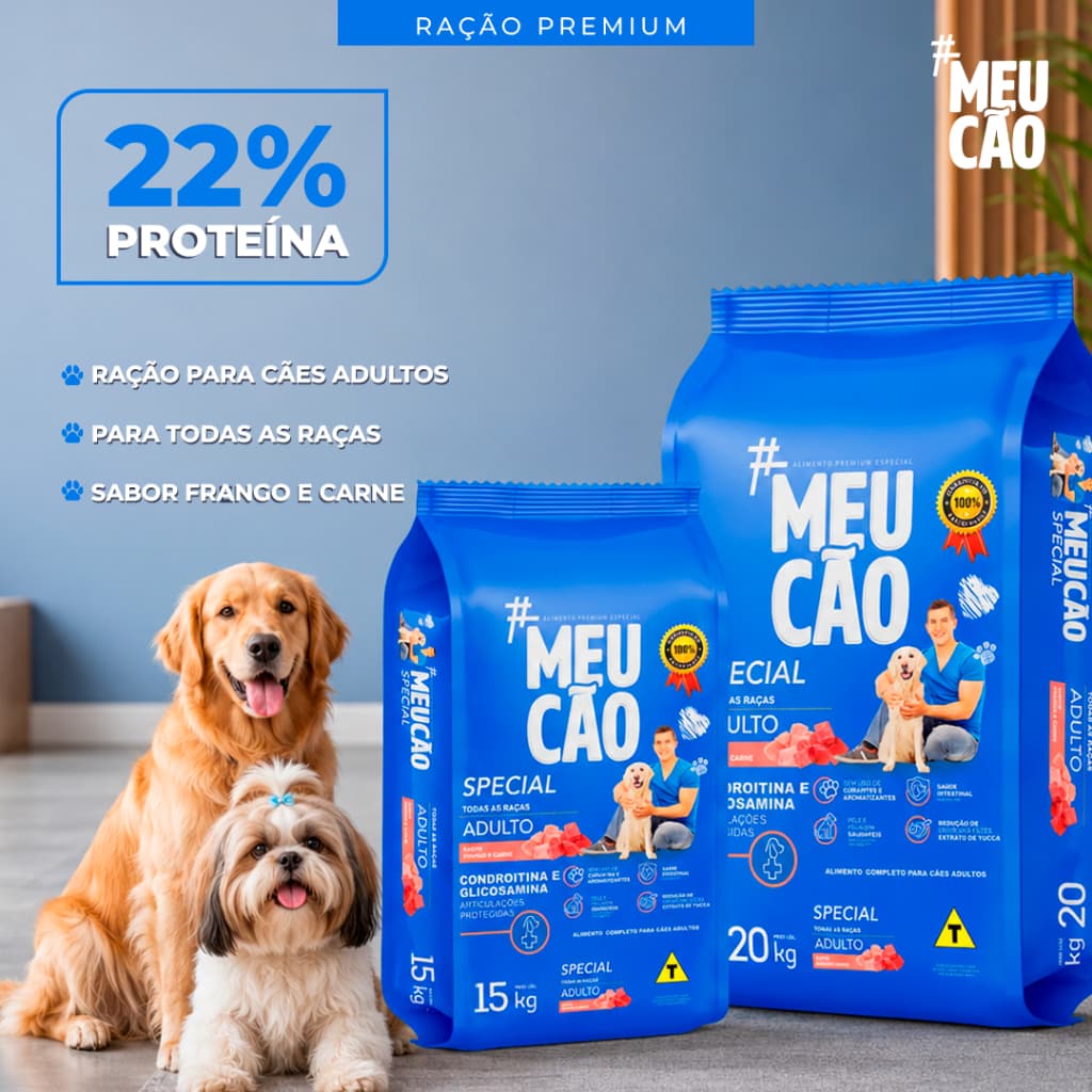 Ração Cachorro 15kg e 20kg Meu Cão Special  Premium Adulto Sabor Frango e Carne 22% Proteína