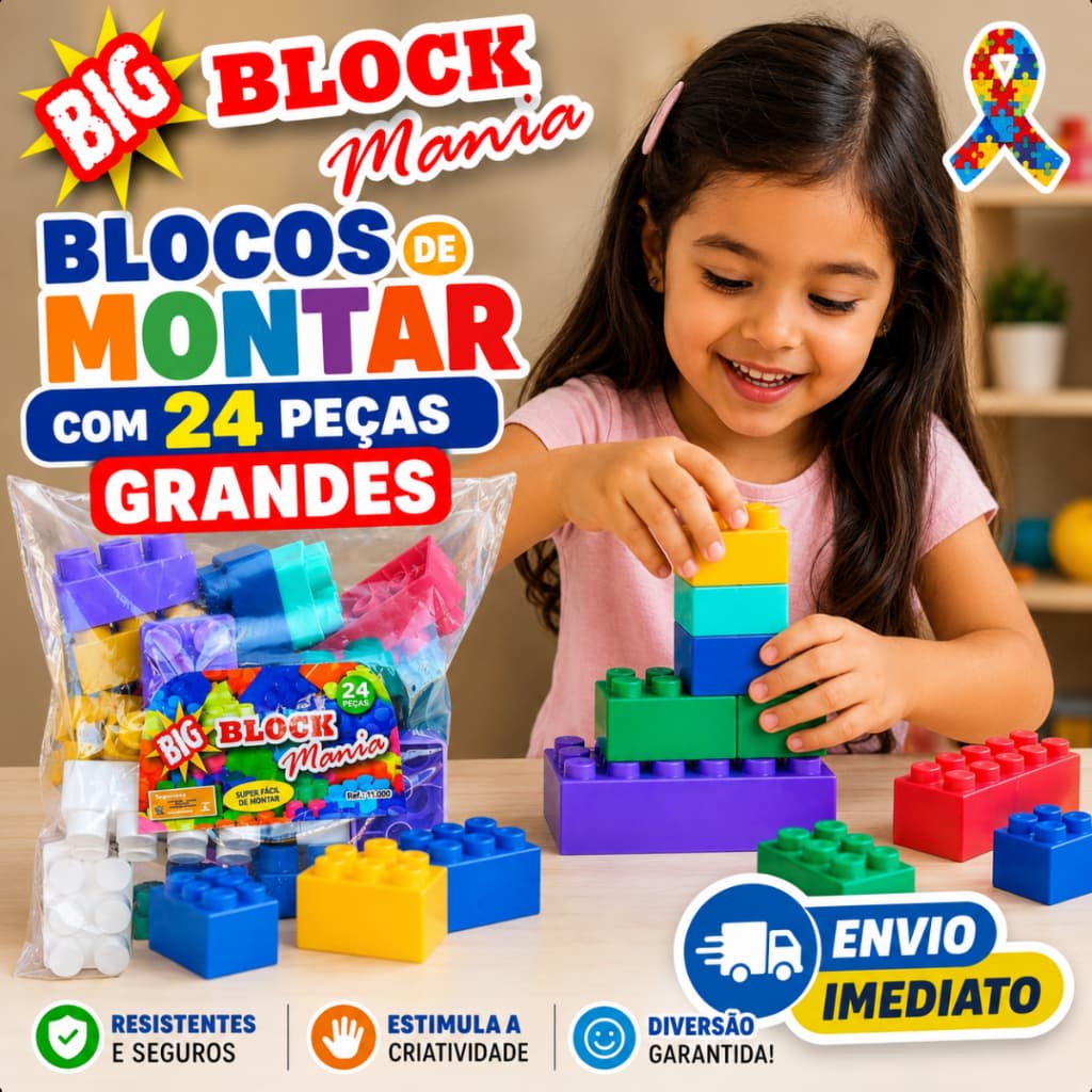 Blocos de Montar 24 Peças Grandes Coloridas Brinquedo Infantil Educativo Lego 1 Ano