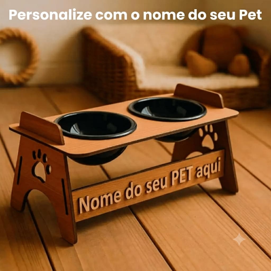 Comedouro Tigelas Bebedouro Elevado Em MDF Suspenso Para Pets Gato Cachorro Para Agua e Ração