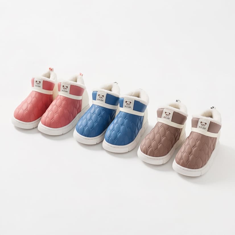 Pantufa Infantil Chinelo De Casa Menino Menina  PU Impermeáveis de Calçado Fechado Pelúcia Confortável Inverno FTX1007CE