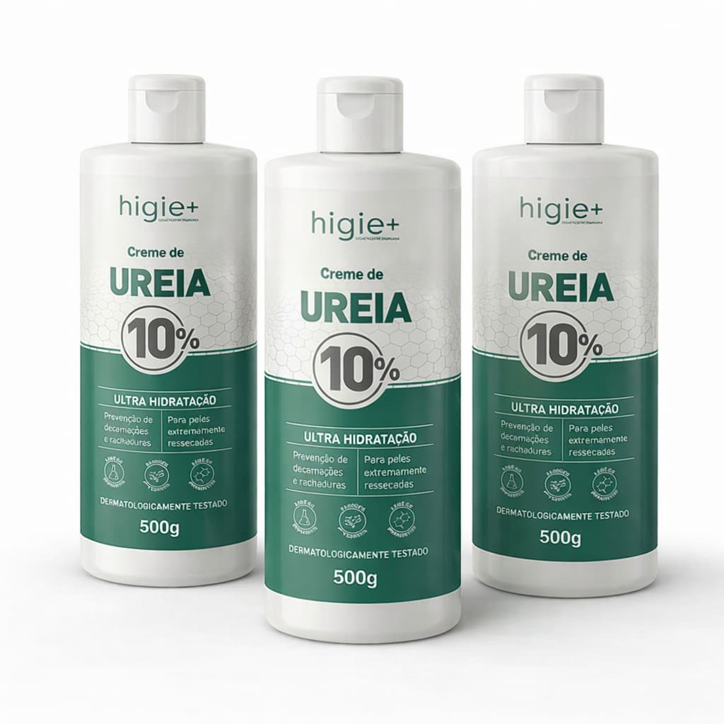 Kit 3 Creme de ureia 10% 500g HIGIE+ | Creme hidratante para os pés | Creme para mãos ressecadas