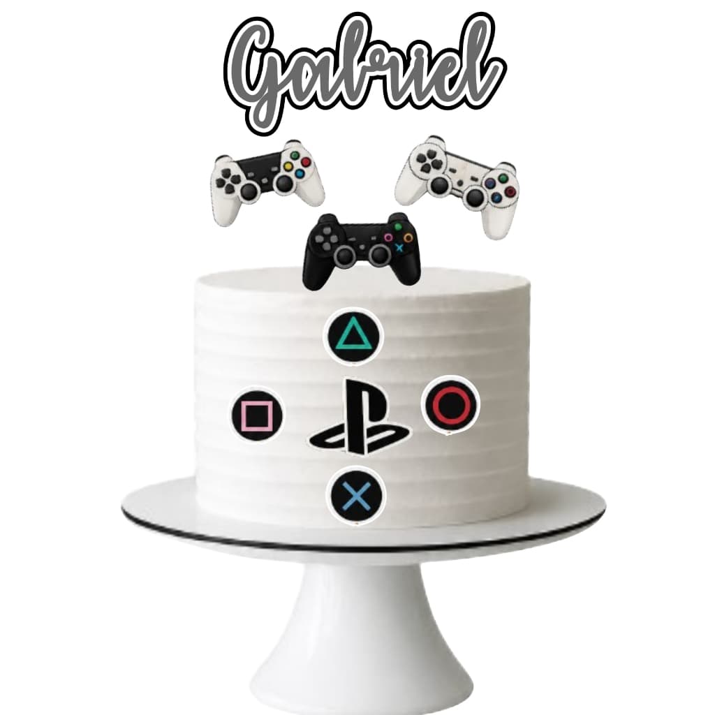 Topo de Bolo Game com Nome Personalizado Tema Gamer Controle Videogame Decoração Festa Aniversário