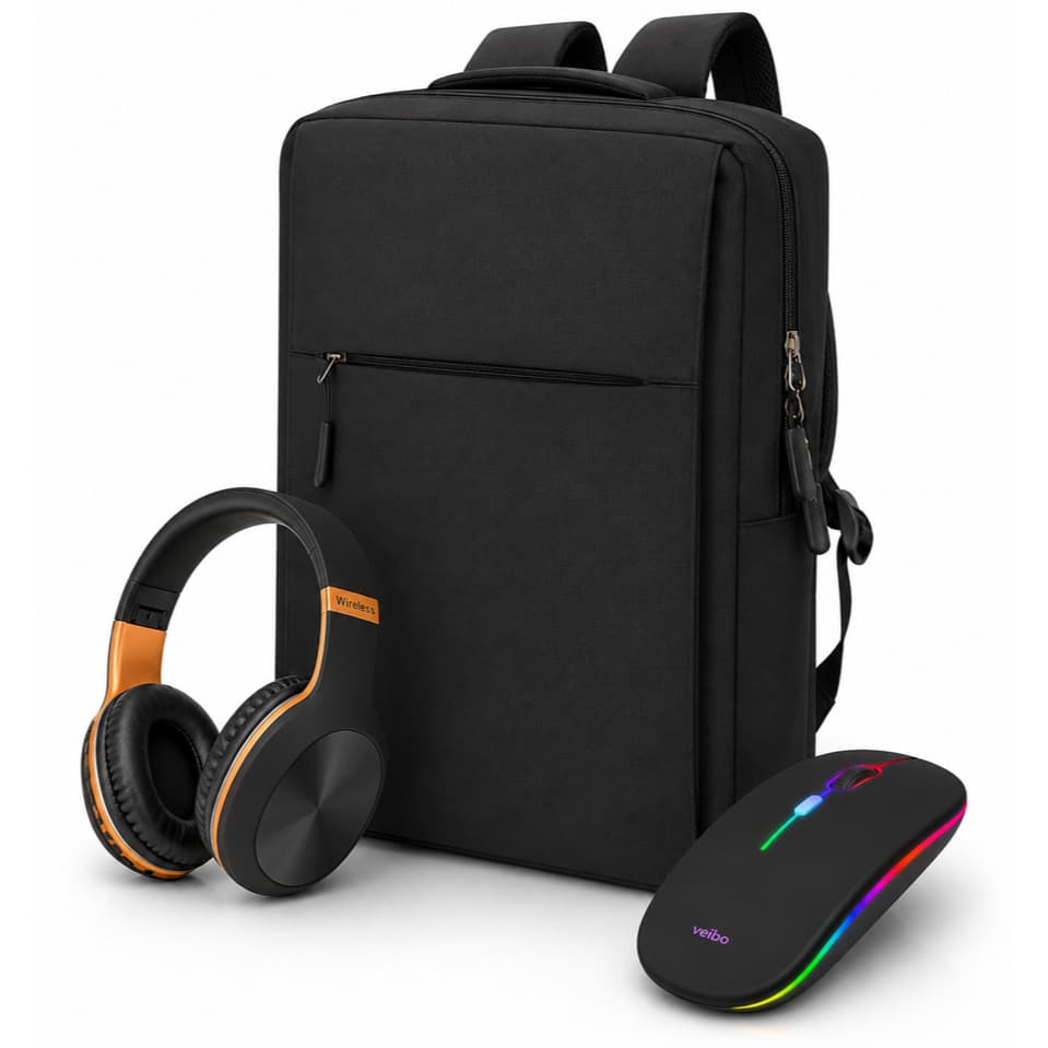 Kit Mochila Para Notebook 15.6 + Headphone Bluetooth Wireless Sem Fio + Mouse Bluetooth Slim Sem Fio