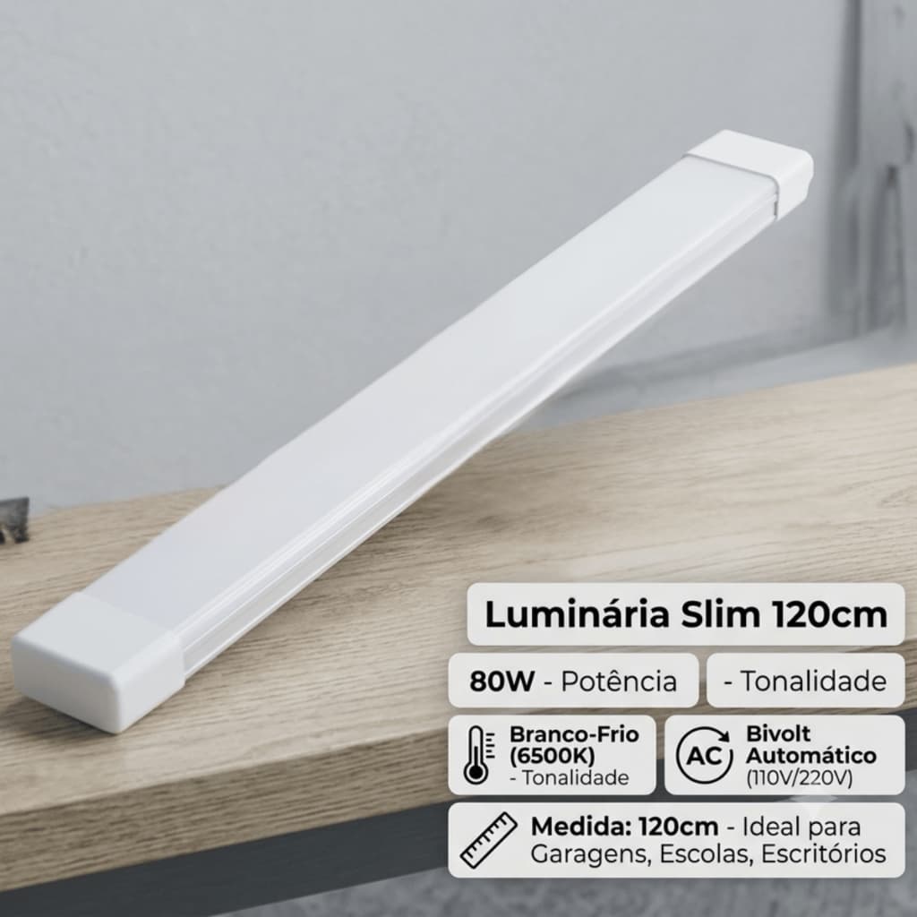 Luminária Linear Led 120cm 80w 6500k Branco-frio Luminária de Teto Slim Bivolt Sobrepor Escritório