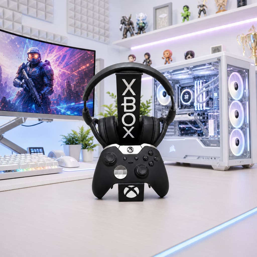 Suporte para Fone de Ouvido Headset HeadPhone e Controle Xbox PS5 - Organizador Videogame Porta Controle Suporte de Mesa