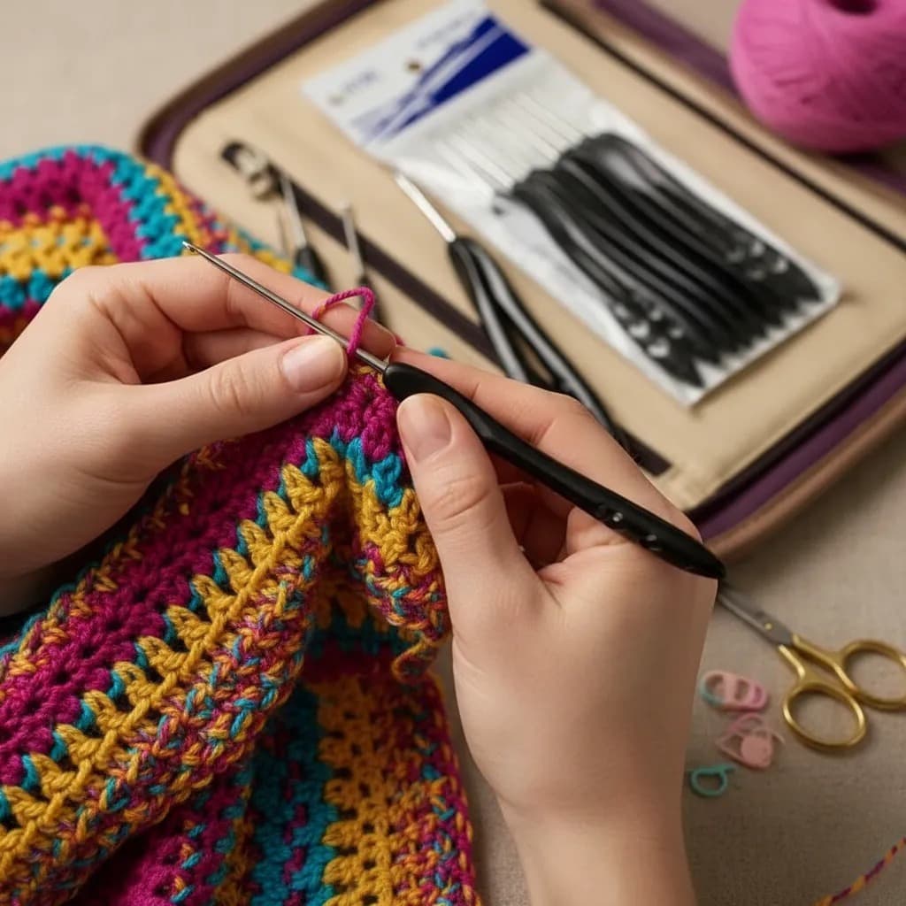Kit Agulha de Crochê 9 Peças Cabo Ergonômico Aço para Amigurumi Linhas Finas
