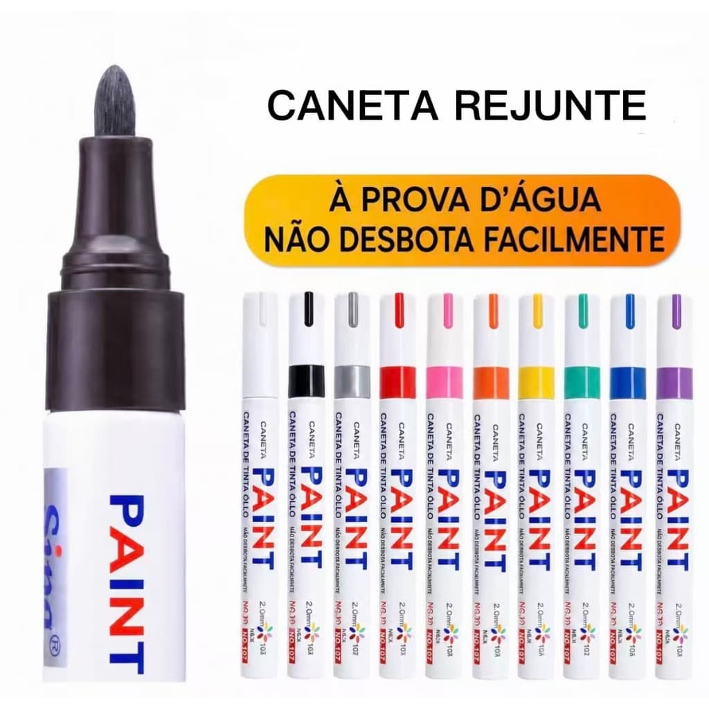 Caneta Paint Original Reparadora Pintura Automotiva Permanente Tira Riscos Carro Moto Retoque de Placa Tênis Pneus