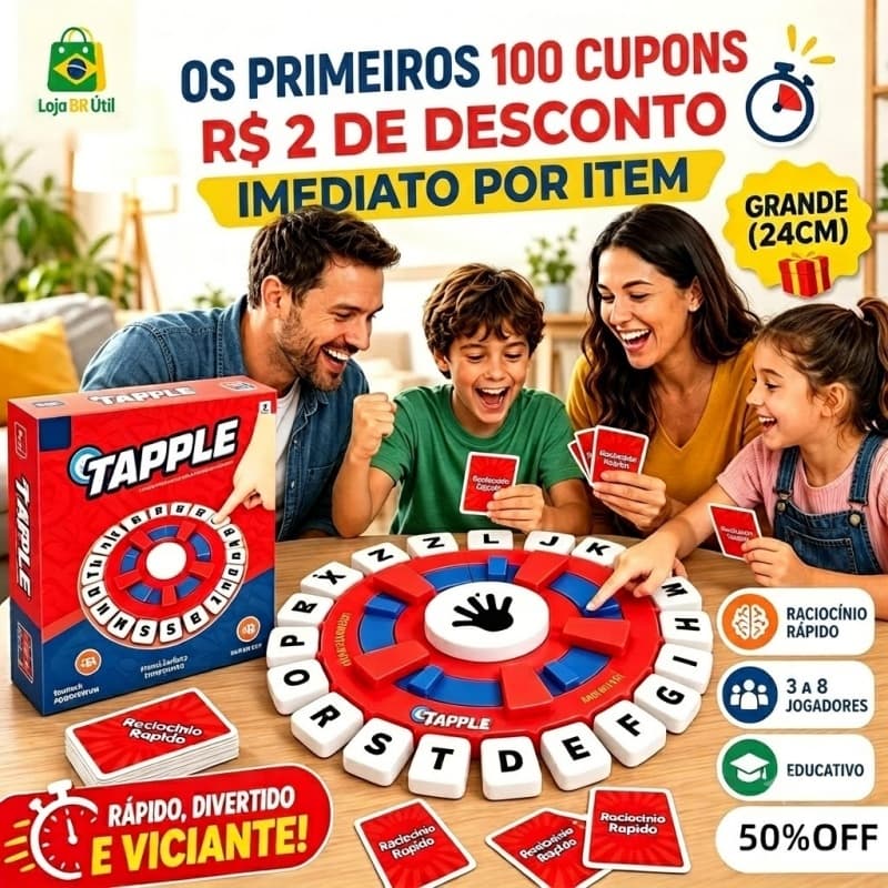 Jogo Tapple Stop em Português Tabuleiro Educativo Infantil e Família Pronta Entrega 24x24cm