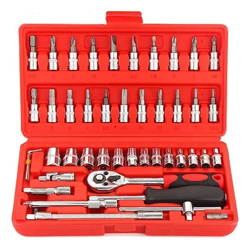 Kit Ferramenta 46 Peças Completo com Catraca Soquete e Chave Allen