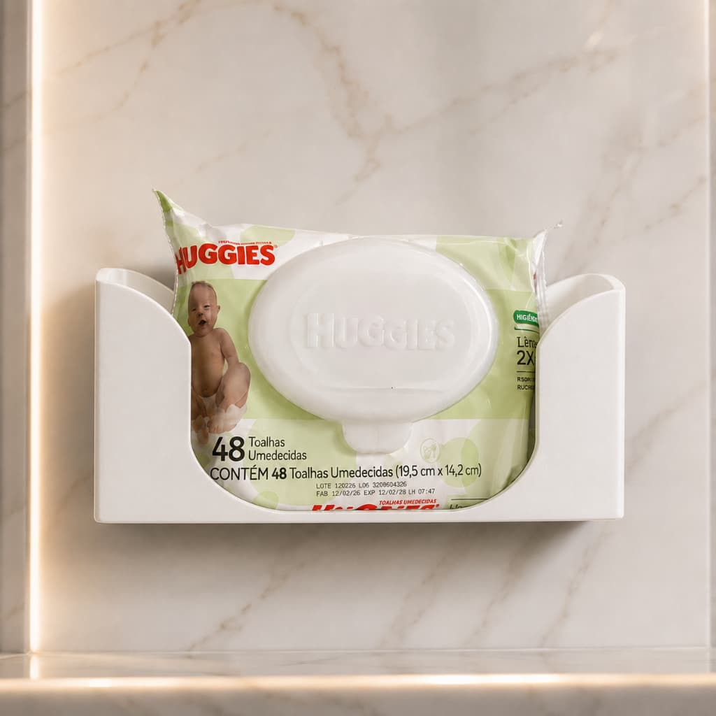 Suporte para Lenço Umedecido de Parede Organizador 48 e 96 Folhas Lavabo Trocador de Bebê Clínica Design Minimalista