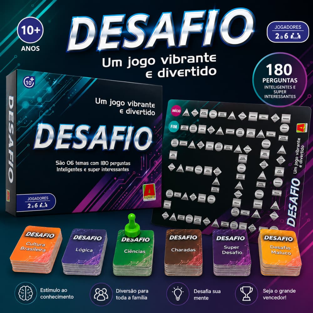 Jogo Perguntas e Desafios 180 Cartas para Família Amigos e Festas 6 Temas Algazarra