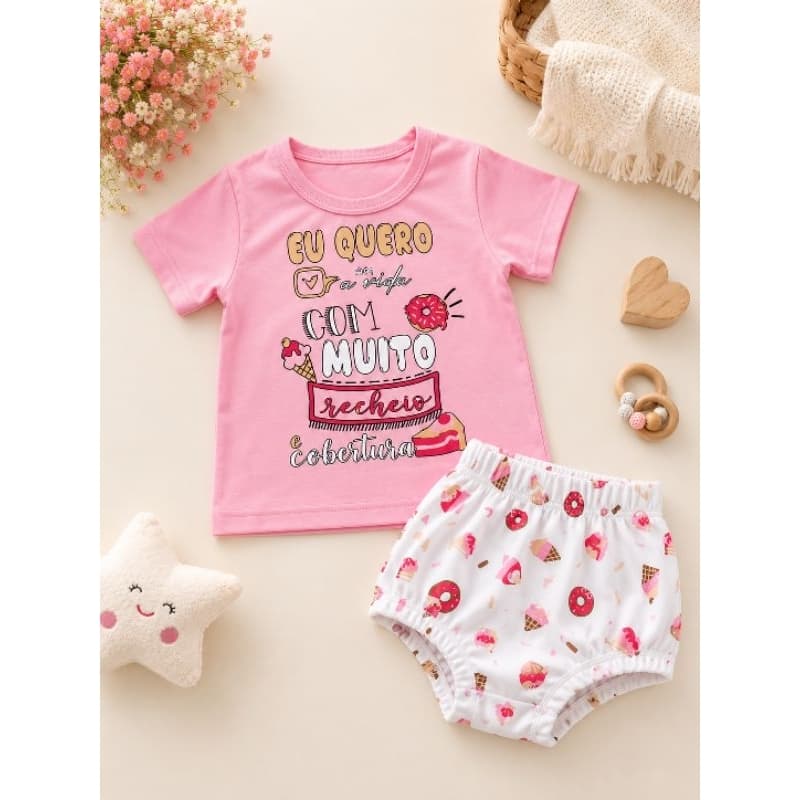 Conjunto Infantil Doce Vida – 100% Algodão | Blusa + Calça ou Blusa + Tapa Fralda