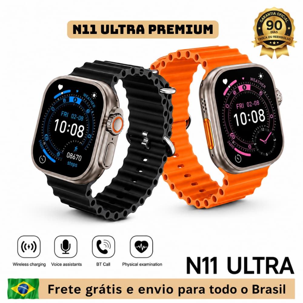 Smartwatch N11 Ultra 4 Pulseiras Relógio Inteligente NFC GPS Resistente Água Esportivo Masculino Feminino Android iOS