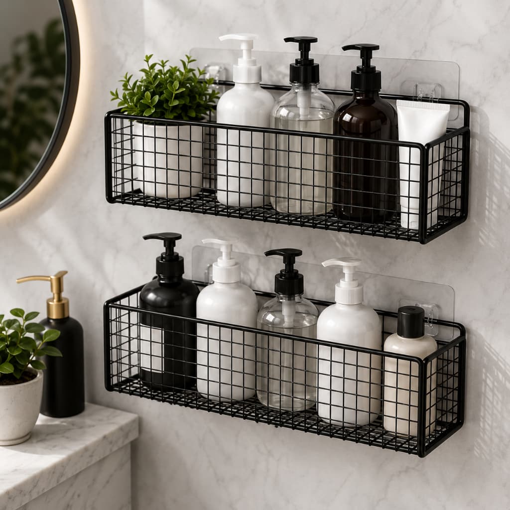 Kit 2 Suportes Shampoo Organizador Prateleira Cozinha Banheiro Adesivo Sem Furo Suporte Canto Parede
