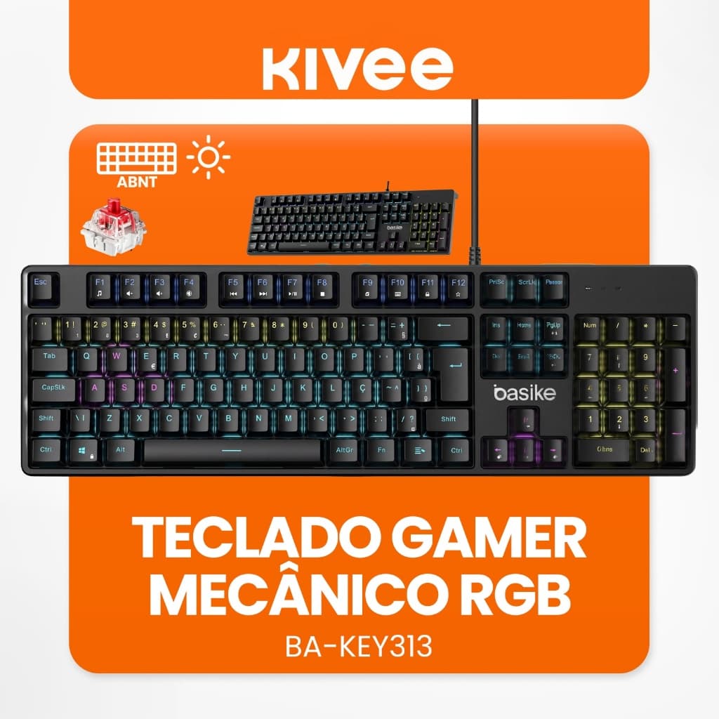 Kivee X Basike Teclado Mecânico Switch Vermelho Estrutura em Alumínio  Software programável KEY313