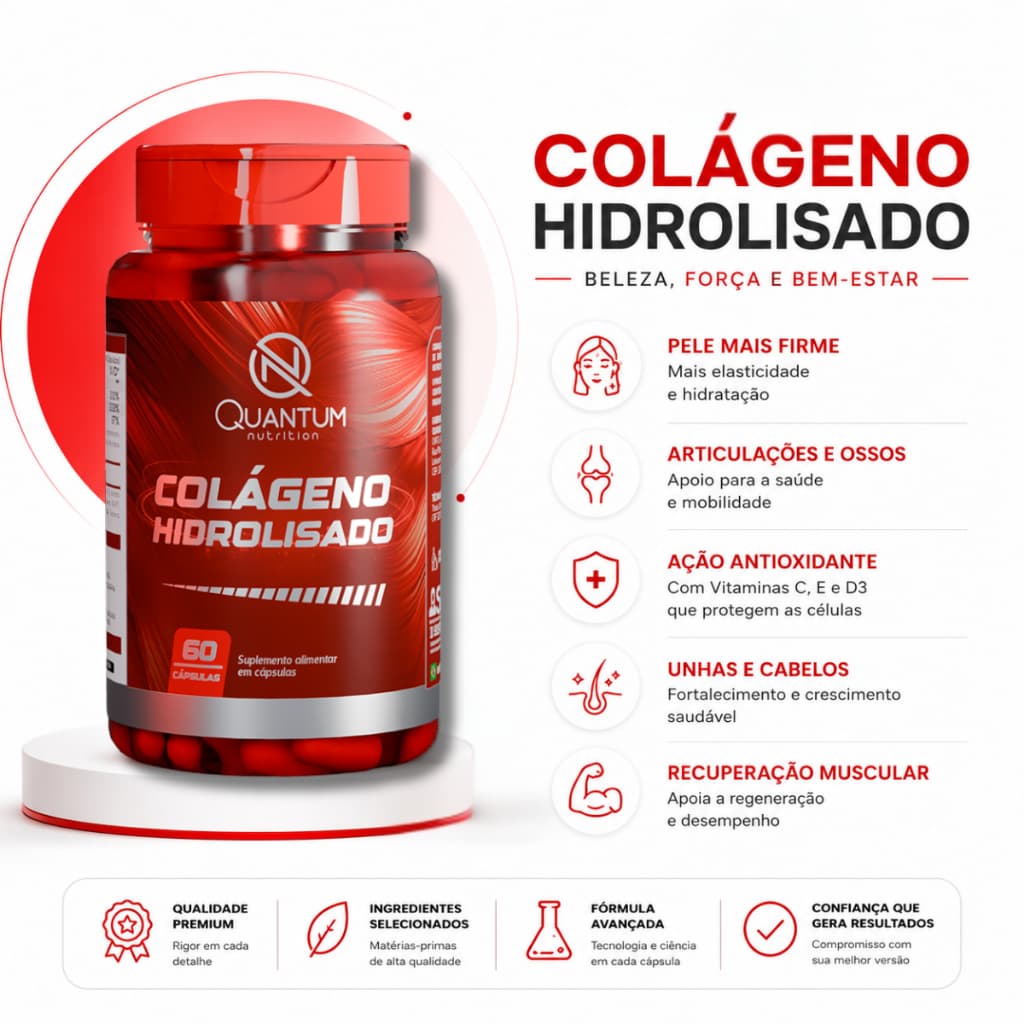 Colágeno Hidrolisado + Vitamina C, D3 e E - Suplemento Quantum Nutrition