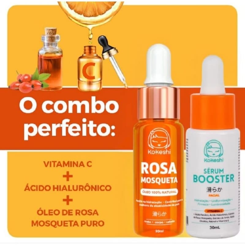 Kit Óleo Rosa Mosqueta 100% Puro + Sérum Booster Vitamina C Kokeshi