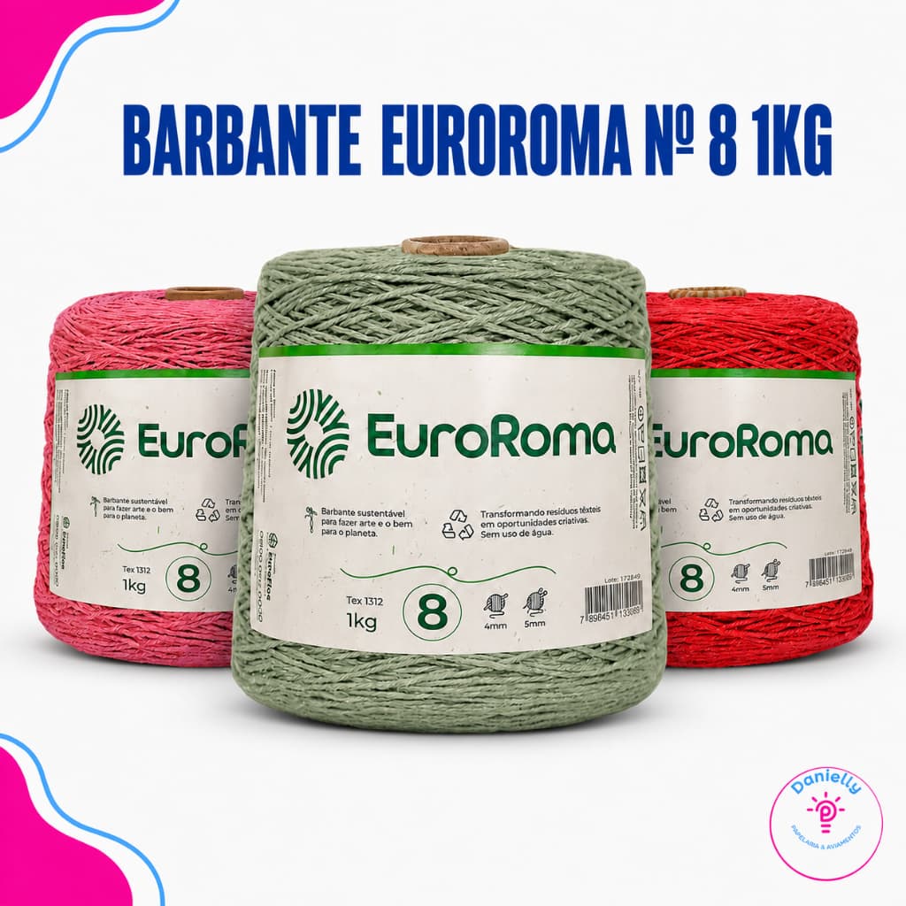 Barbante EuroRoma Nº 8 Colorido 1kg 762m para Crochê, Tricô e Tapete