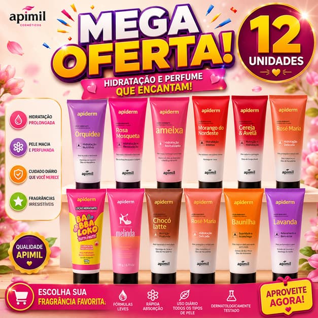 KIT LOÇÃO HIDRATANTE CORPORAL APIDERM APINIL KIT 10 UNID