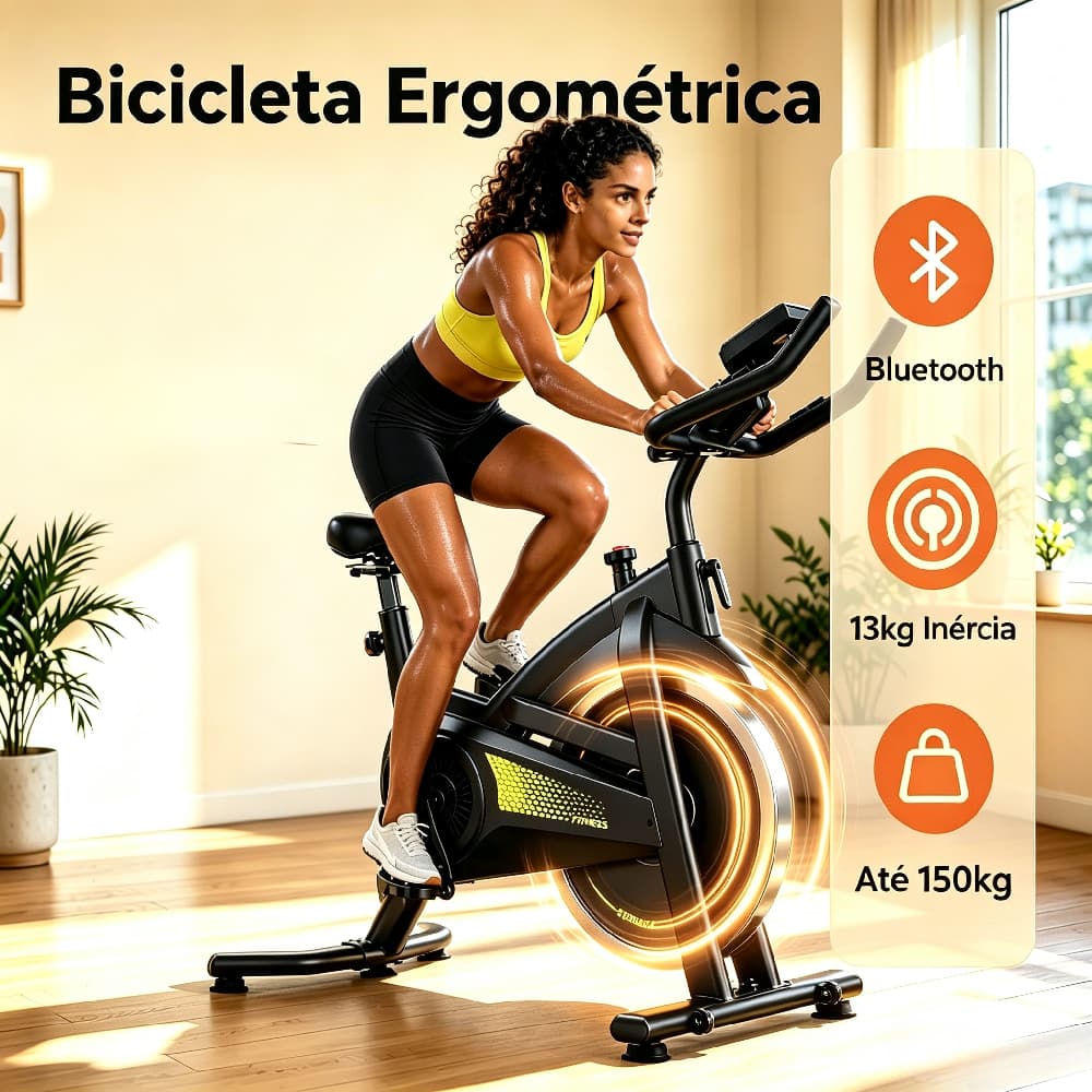 Bicicleta Spinning Ergométrica Mecânica 13kg Suporta 150kg Tapete Para Apartamento Academia Fitness Profissional