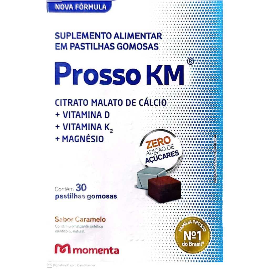 Prosso Km Suplemento Vitamina D Vitamina k2 Magnesio Citrato Malato de Calcio c/30 tabletes caramelo