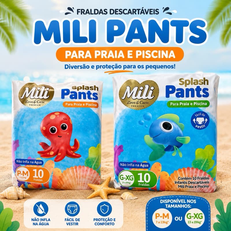 Fralda de Piscina Mili Splash Original 10 Unidades Descartável Bebê Praia Piscina