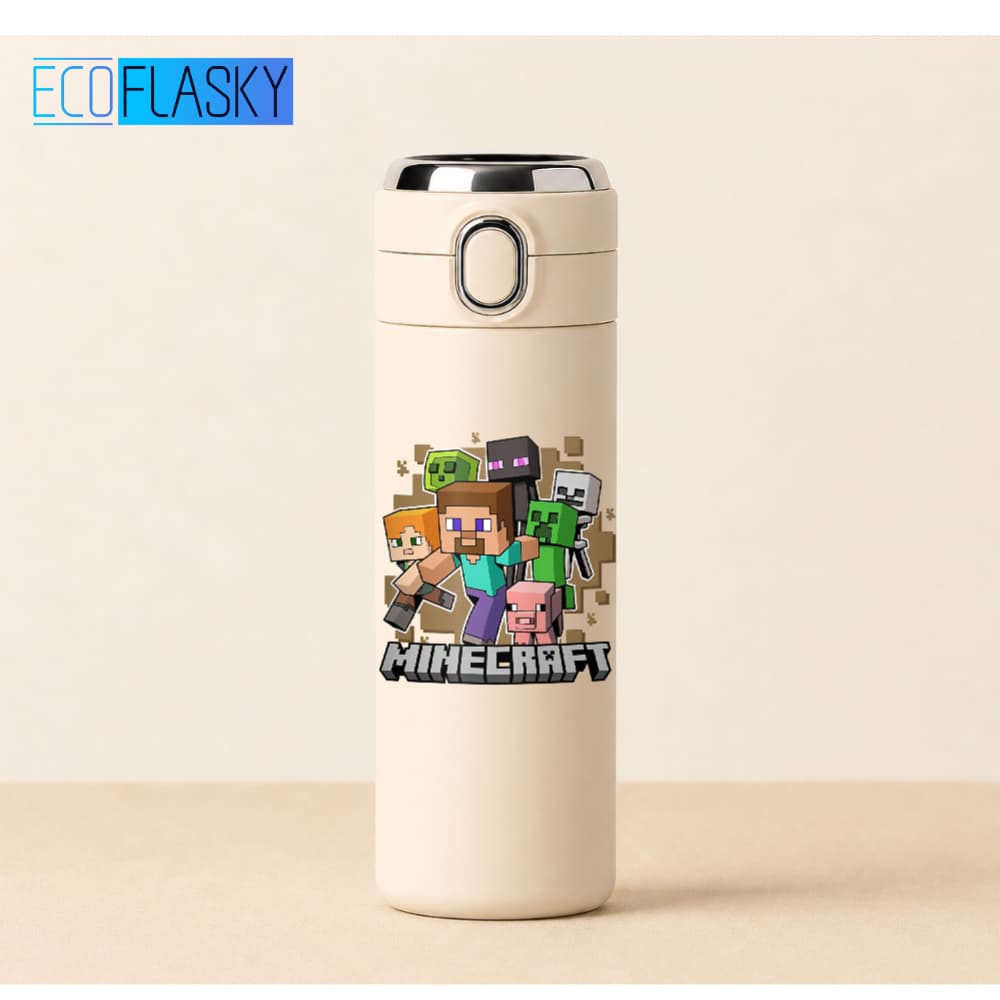 Garrafa Térmica Infantil de Aço Inoxidável Minecraft Game com Termometro LED Digital Temperatura 420ml