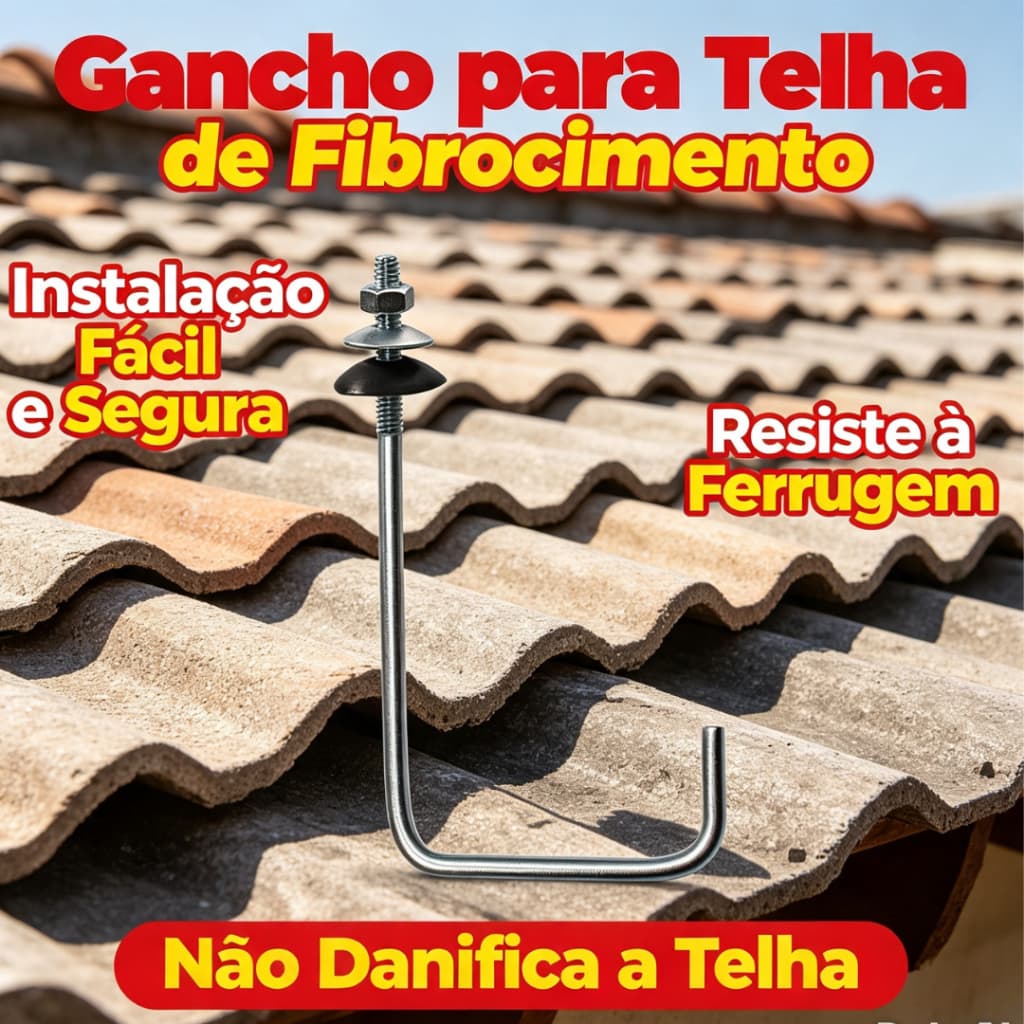 Gancho Fixação de Telha Fibrocimento 1/4x280mm Completo kit c/ 50 e 100 unidades