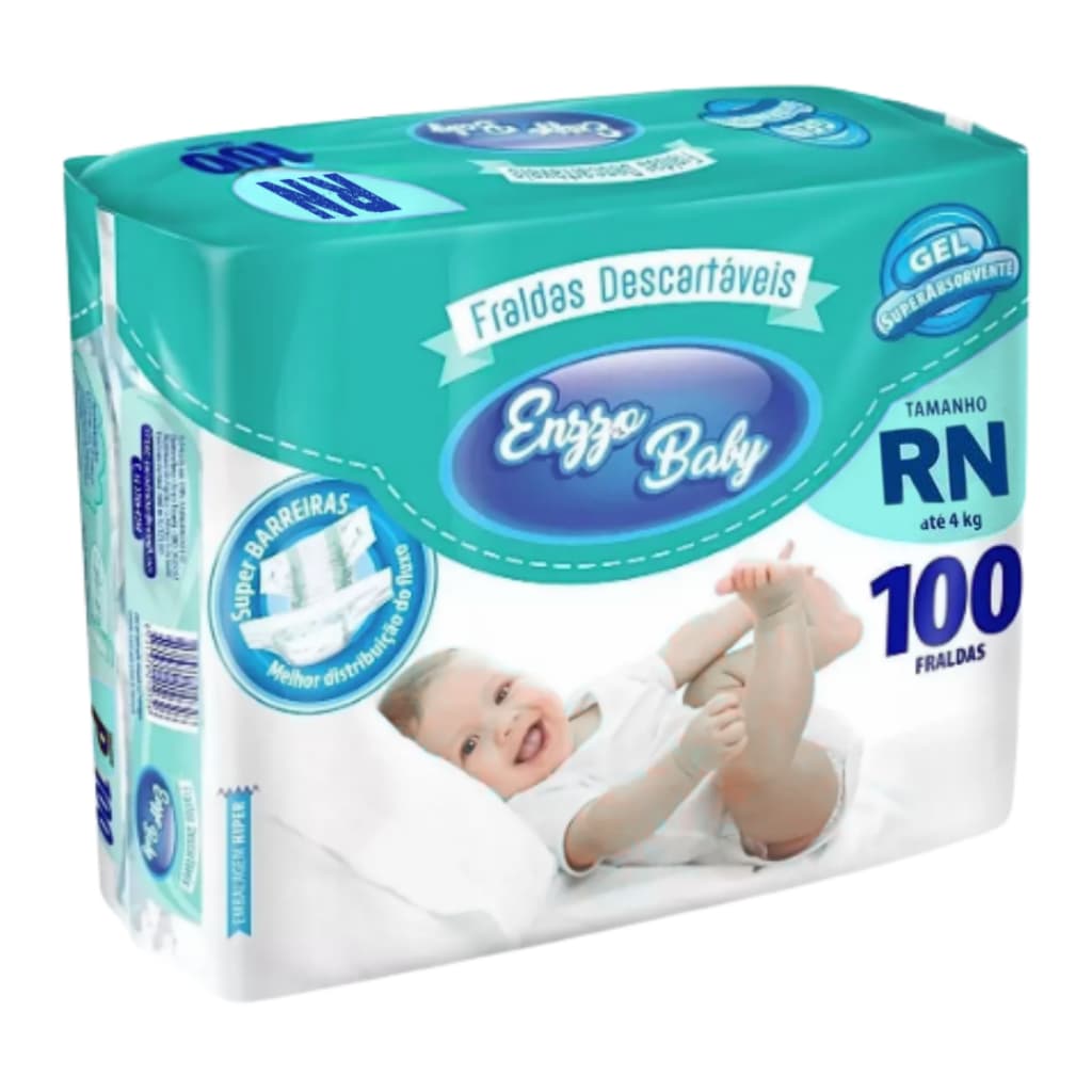 Fralda Descartável Infantil Enzzo Baby Tamanho RN 100 Fraldas Até 4Kg Recém Nascido