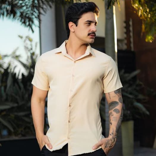 Camisa Masculina Social Manga Curta Com Lycra Slim Fit Confortável Não Amassa