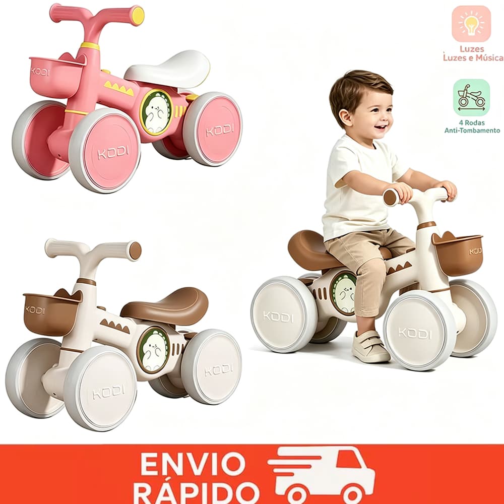 Dinosauros Bicicleta Equilíbrio Infantil Andador Sem Pedal 4 Rodas Com Luzes e Música para 1-3 Anos Bebê P25