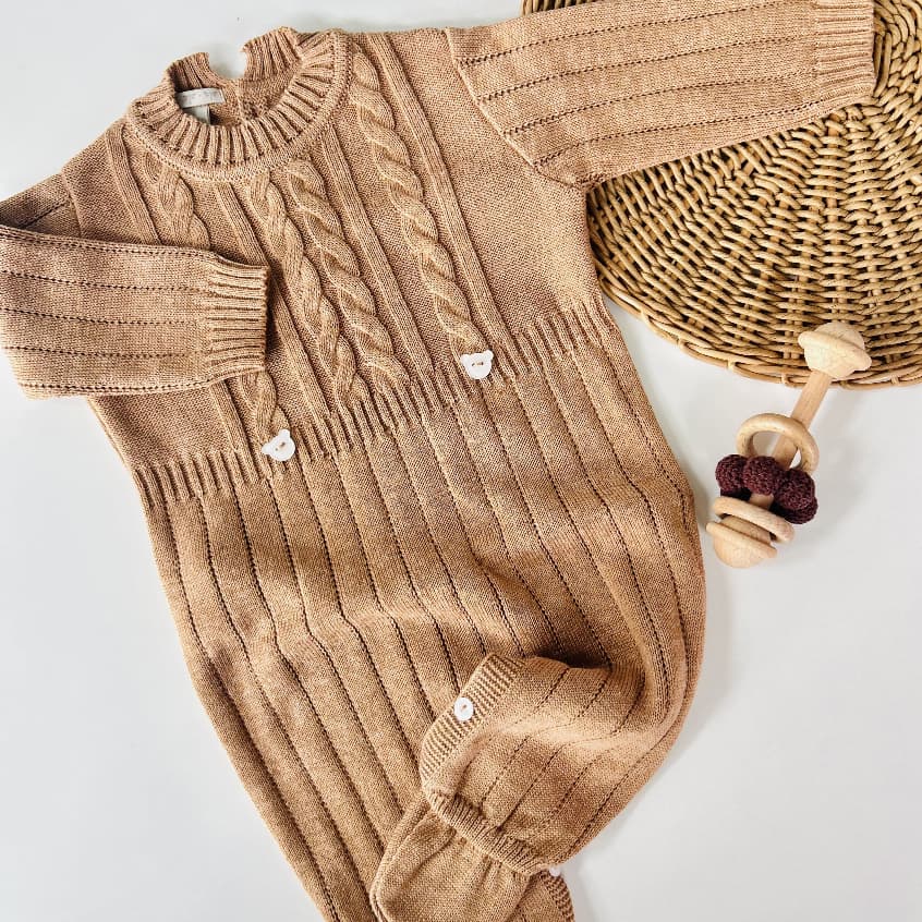 Macacão de Bebê Trançado Ursinho Roupa de Bebê Tricot  Saída Maternidade Recém Nascido Menina Menino