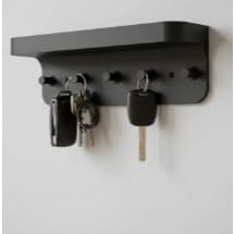 Porta Chaves De Parede, Organizador, Prateleira, 6 Ganchos, Suporte Crachá e Hall Decorativo. Preto ou Branco