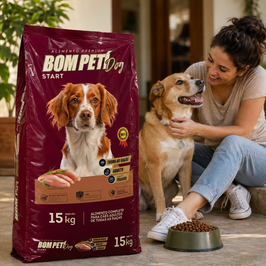 Ração Para Cachorro 15kg  Adulto Bom Petí Dog Start Todas as Raças Nível Proteína 20%