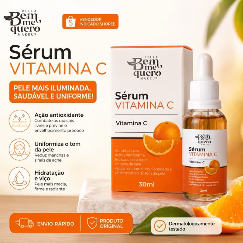 Sérum Vitamina C Facial 30ml Clareador Antiidade Antioxidante Hidratação Profunda