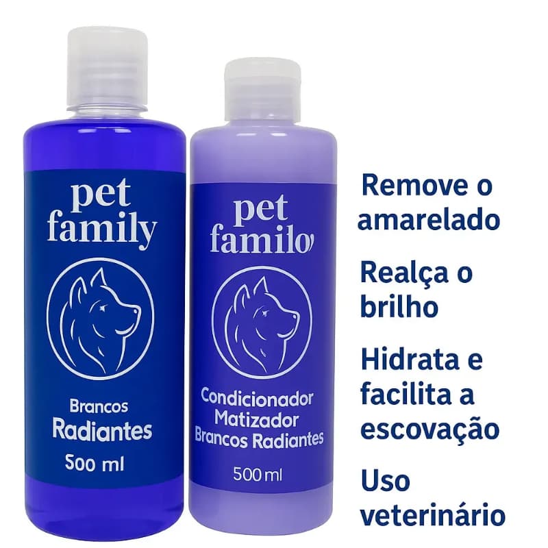 Shampoo e Condicionador  Pet Branqueador Matizador Natural Para Cães e Gatos Pelos Claros Brancos Profissional 500ml