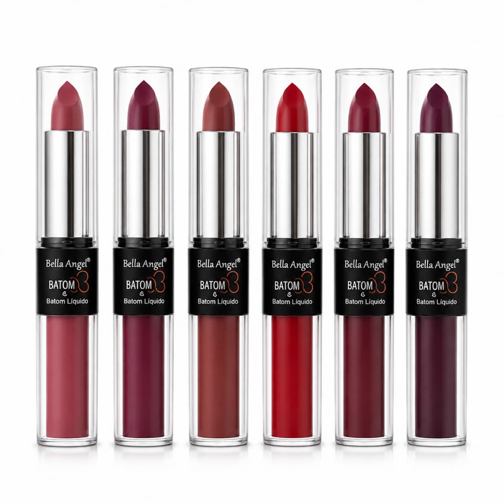 Batom Matte 2 em 1 Líquido + Bastão 12 Cores Alta Cobertura Longa Duração Belle Angel